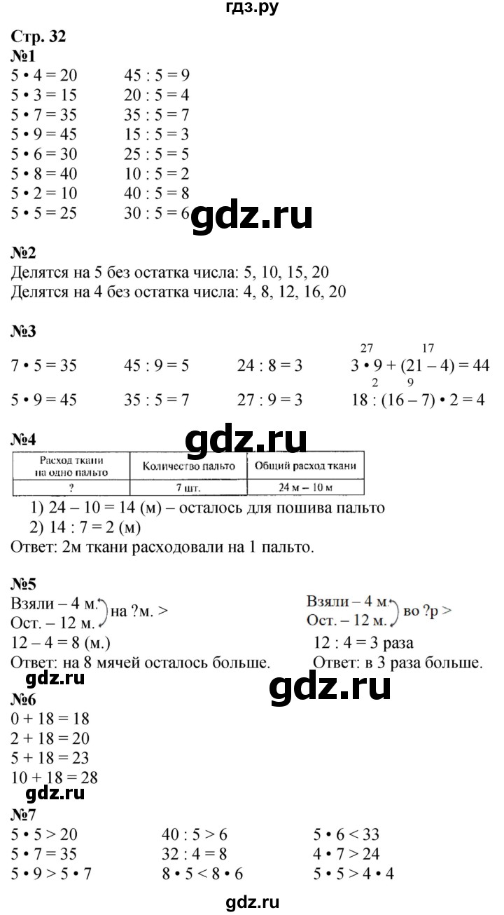 ГДЗ. Номера 1-7, Задание на полях - Страница 32 — Математика 3 класс Моро часть 1, Решебник 2026
