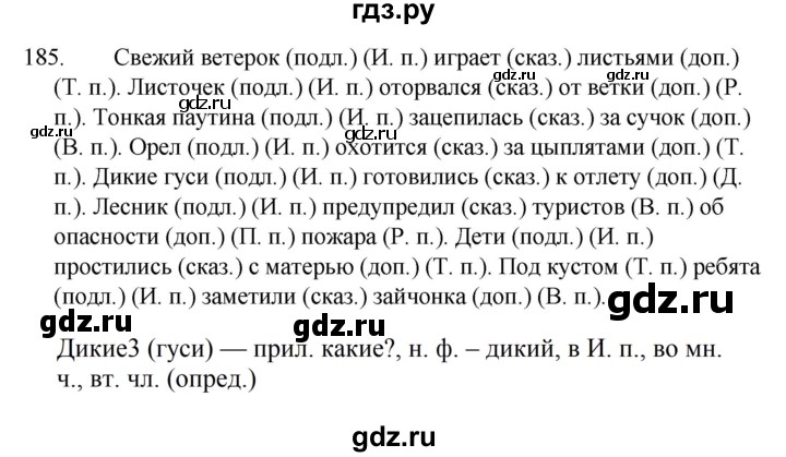 ГДЗ по русскому языку за 5 класс Ладыженская, Баранов, Тростенцова ответ на номер 185, Решебник 2021
