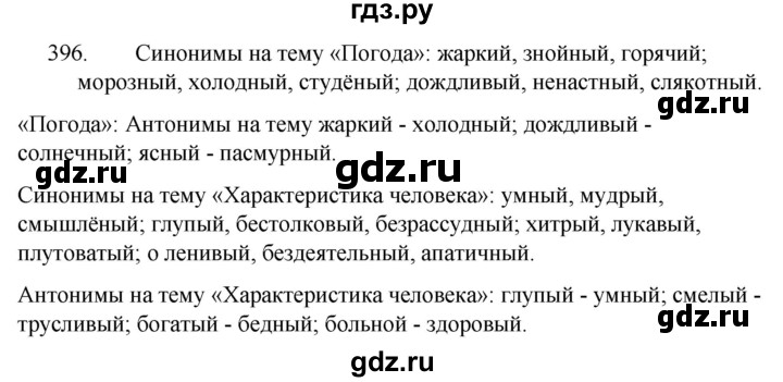 ГДЗ по русскому языку за 5 класс Ладыженская, Баранов, Тростенцова ответ на номер 396, Решебник 2021