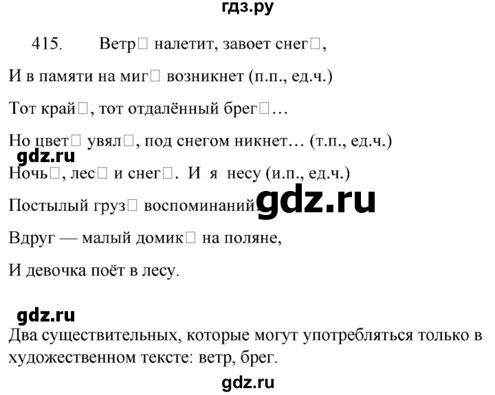 ГДЗ по русскому языку за 5 класс Ладыженская, Баранов, Тростенцова ответ на номер 415, Решебник 2021