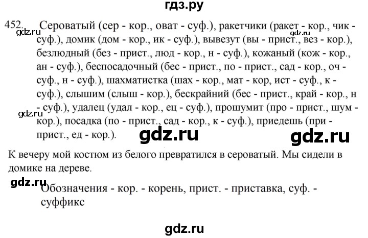 ГДЗ по русскому языку за 5 класс Ладыженская, Баранов, Тростенцова ответ на номер 452, Решебник 2021