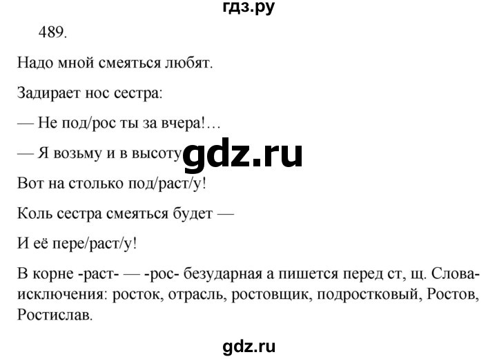 ГДЗ по русскому языку за 5 класс Ладыженская, Баранов, Тростенцова ответ на номер 489, Решебник 2021