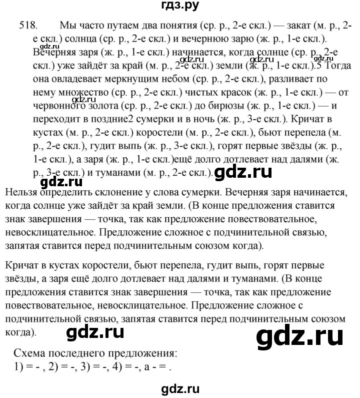 ГДЗ по русскому языку за 5 класс Ладыженская, Баранов, Тростенцова ответ на номер 518, Решебник 2021