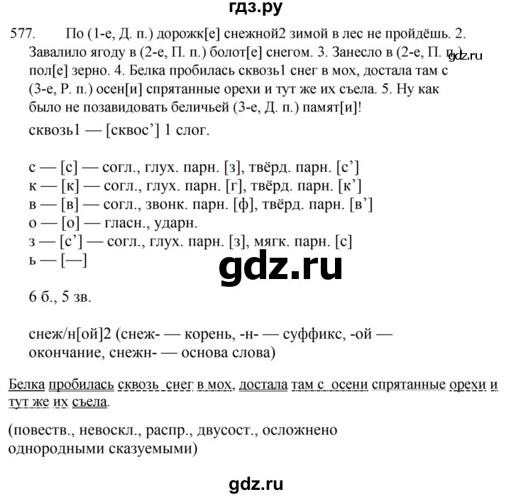 ГДЗ по русскому языку за 5 класс Ладыженская, Баранов, Тростенцова ответ на номер 577, Решебник 2021