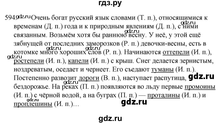 ГДЗ по русскому языку за 5 класс Ладыженская, Баранов, Тростенцова ответ на номер 594, Решебник 2021