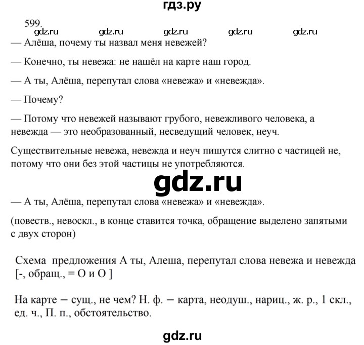 ГДЗ по русскому языку за 5 класс Ладыженская, Баранов, Тростенцова ответ на номер 599, Решебник 2021