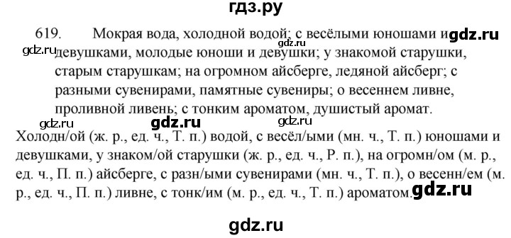 ГДЗ по русскому языку за 5 класс Ладыженская, Баранов, Тростенцова ответ на номер 619, Решебник 2021