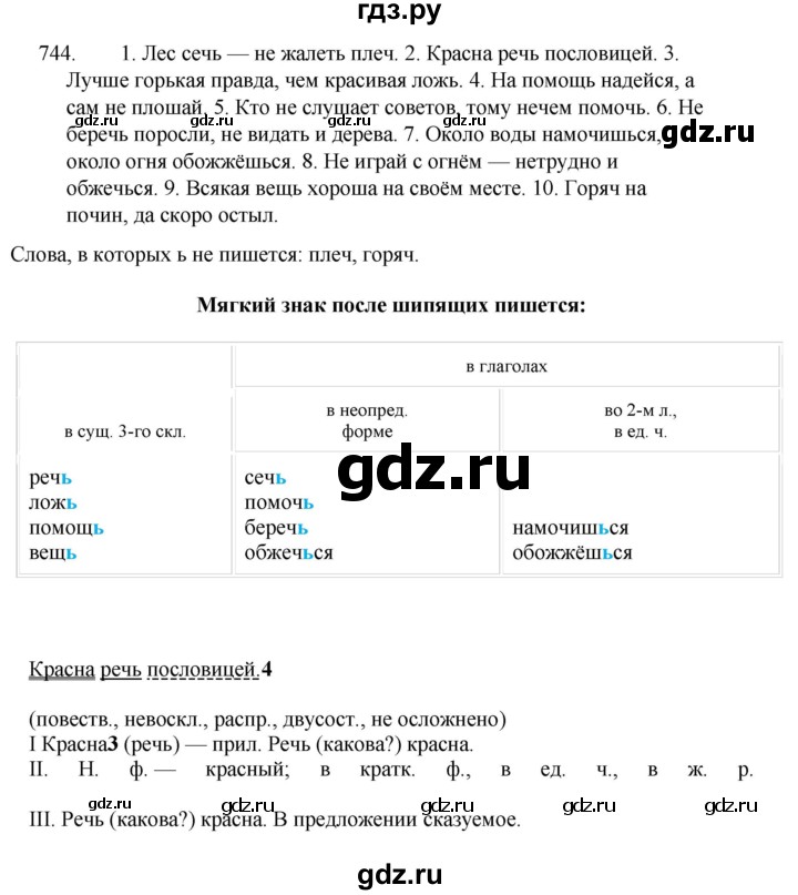 ГДЗ по русскому языку за 5 класс Ладыженская, Баранов, Тростенцова ответ на номер 744, Решебник 2021