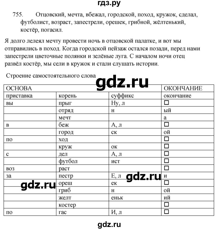 ГДЗ по русскому языку за 5 класс Ладыженская, Баранов, Тростенцова ответ на номер 755, Решебник 2021