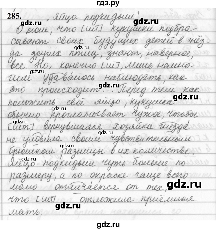 ГДЗ по русскому языку за 5 класс Ладыженская, Баранов, Тростенцова ответ на номер 285, Решебник №1 2019