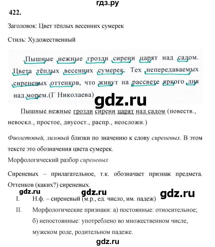 ГДЗ по русскому языку за 5 класс Ладыженская, Баранов, Тростенцова ответ на номер 422, Решебник №1 2019