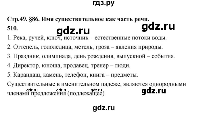 ГДЗ по русскому языку за 5 класс Ладыженская, Баранов, Тростенцова ответ на номер 510, Решебник №1 2019