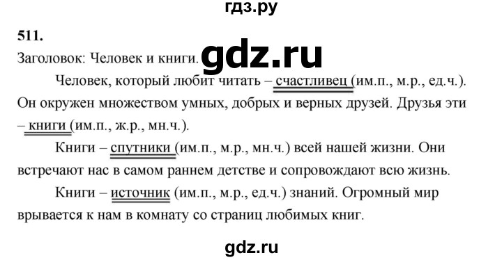 ГДЗ по русскому языку за 5 класс Ладыженская, Баранов, Тростенцова ответ на номер 511, Решебник №1 2019