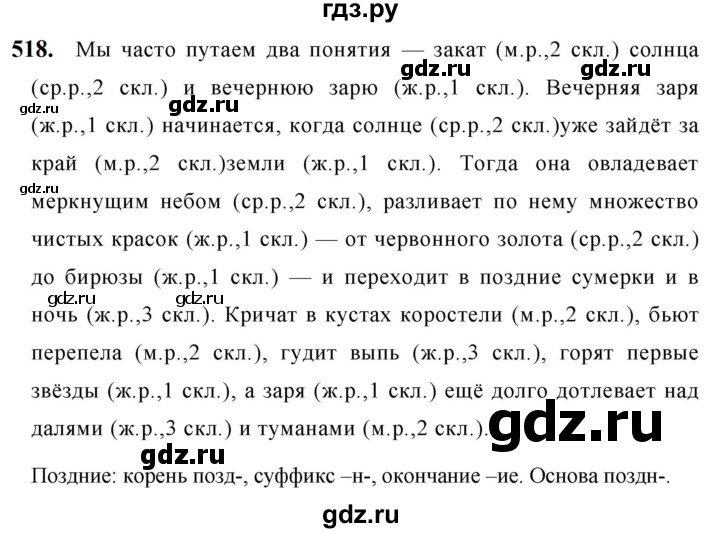 ГДЗ по русскому языку за 5 класс Ладыженская, Баранов, Тростенцова ответ на номер 518, Решебник №1 2019