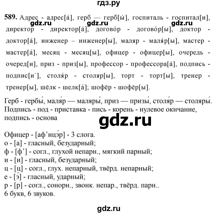 ГДЗ по русскому языку за 5 класс Ладыженская, Баранов, Тростенцова ответ на номер 589, Решебник №1 2019