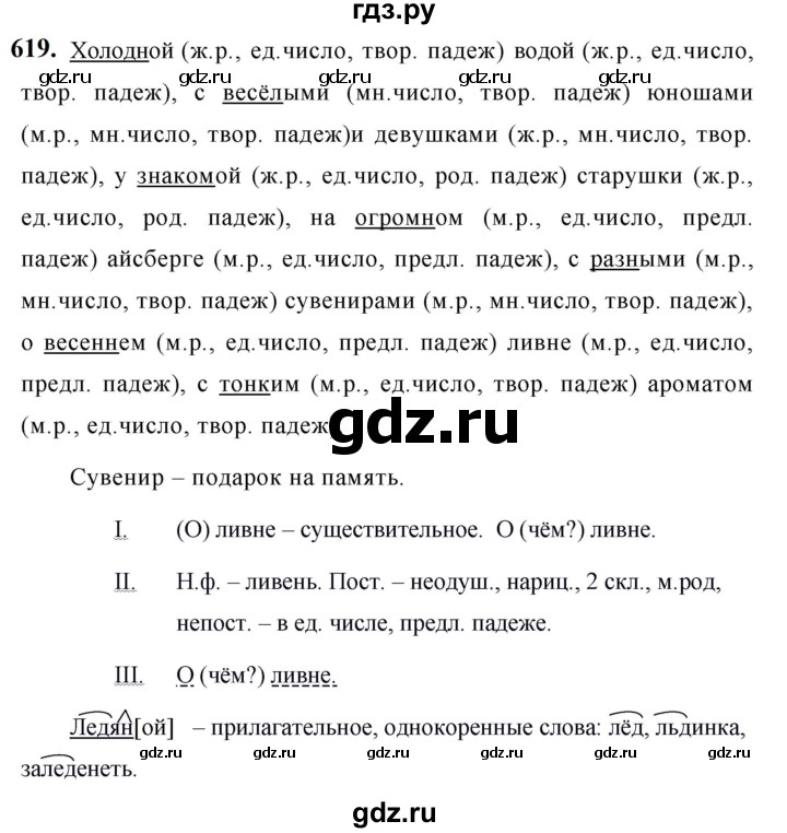 ГДЗ по русскому языку за 5 класс Ладыженская, Баранов, Тростенцова ответ на номер 619, Решебник №1 2019