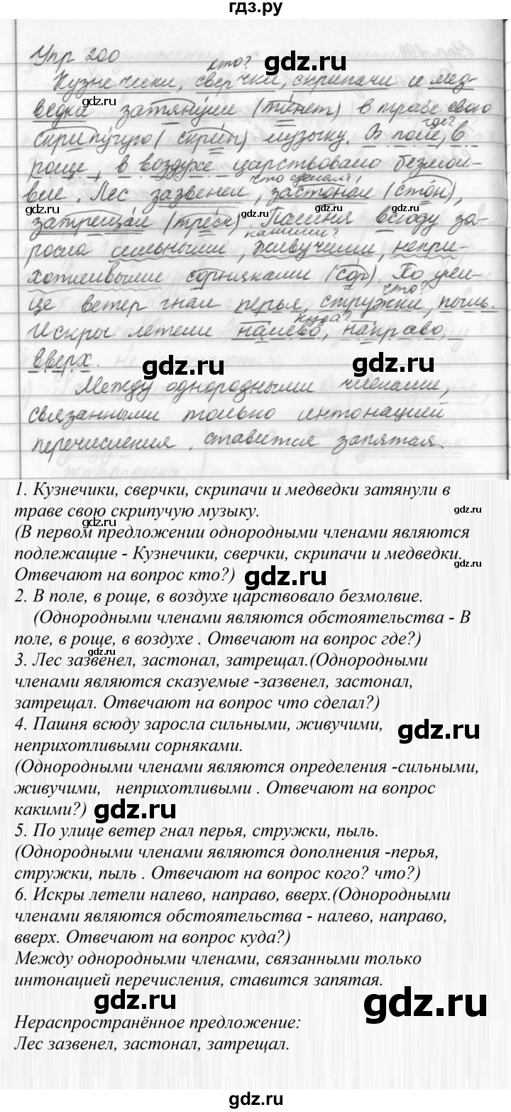 ГДЗ по русскому языку за 5 класс Ладыженская, Баранов, Тростенцова ответ на номер 200, Решебник 2016