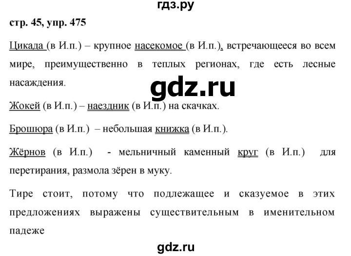ГДЗ по русскому языку за 5 класс Ладыженская, Баранов, Тростенцова ответ на номер 475, Решебник 2016
