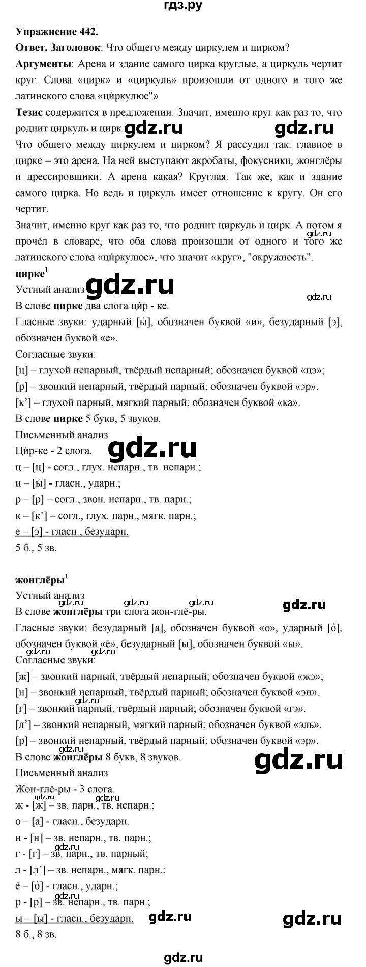 ГДЗ по русскому языку за 5 класс Ладыженская, Баранов, Тростенцова ответ на номер 442, Решебник 2025