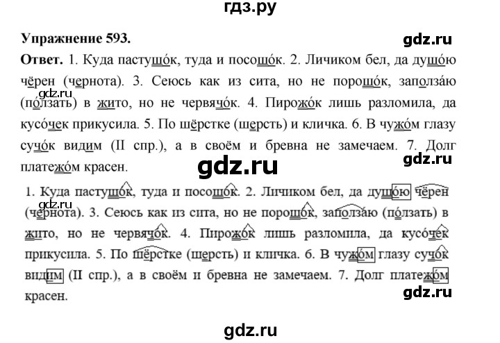 ГДЗ по русскому языку за 5 класс Ладыженская, Баранов, Тростенцова ответ на номер 593, Решебник 2025