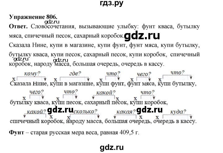 ГДЗ по русскому языку за 5 класс Ладыженская, Баранов, Тростенцова ответ на номер 806, Решебник 2025
