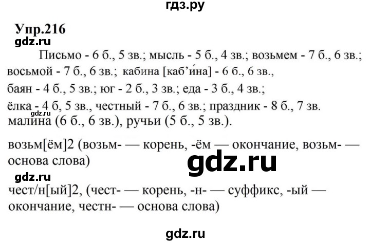 ГДЗ по русскому языку за 5 класс Ладыженская, Баранов, Тростенцова ответ на номер 216, Решебник 2023