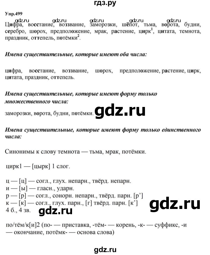 ГДЗ по русскому языку за 5 класс Ладыженская, Баранов, Тростенцова ответ на номер 499, Решебник 2023