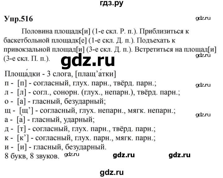 ГДЗ по русскому языку за 5 класс Ладыженская, Баранов, Тростенцова ответ на номер 516, Решебник 2023
