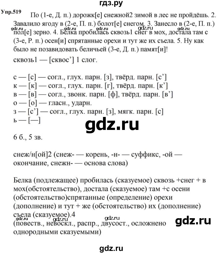 ГДЗ по русскому языку за 5 класс Ладыженская, Баранов, Тростенцова ответ на номер 519, Решебник 2023