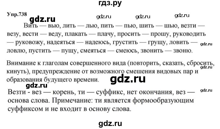 ГДЗ по русскому языку за 5 класс Ладыженская, Баранов, Тростенцова ответ на номер 738, Решебник 2023