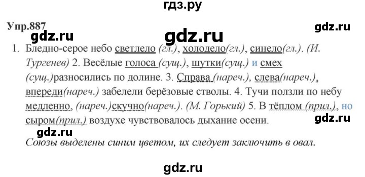ГДЗ по русскому языку за 5 класс Ладыженская, Баранов, Тростенцова ответ на номер 887, Решебник 2023