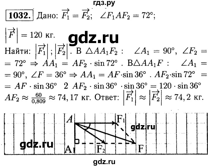 ГДЗ по Геометрия за 7-9 классы Атанасян, Бутузов, Кадомцев ответ на задачу 1032, Решебник 2016 №2