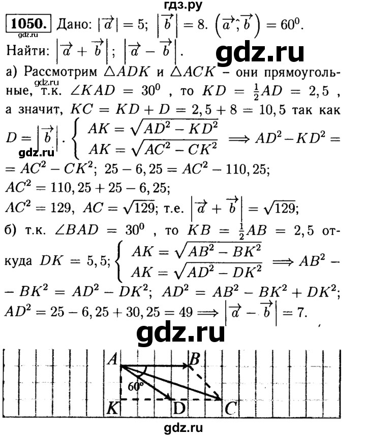 ГДЗ по Геометрия за 7-9 классы Атанасян, Бутузов, Кадомцев ответ на задачу 1050, Решебник 2016 №2